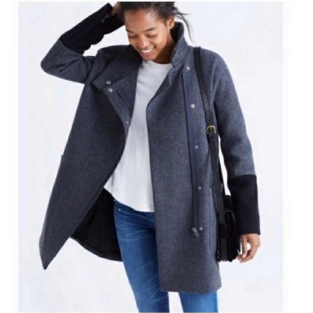 Madewell City Grid Coat In Colorblock Grey Black Wool Size 00